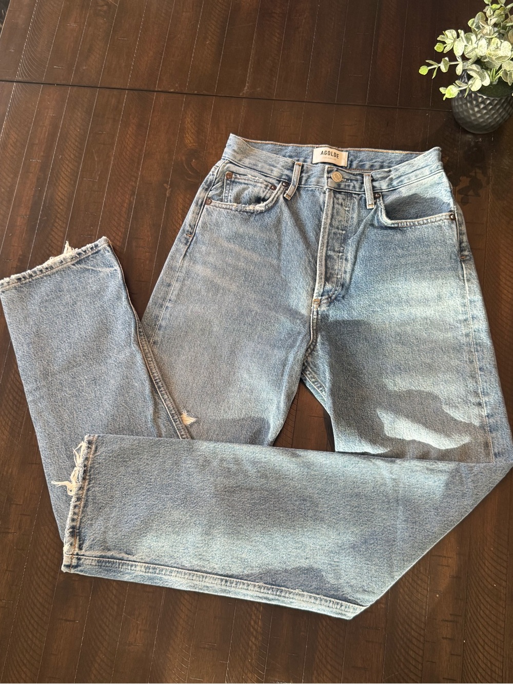 AGOLDE 90s Pinch Waist Distressed High Rise Straight Jeans Light Wash size 24